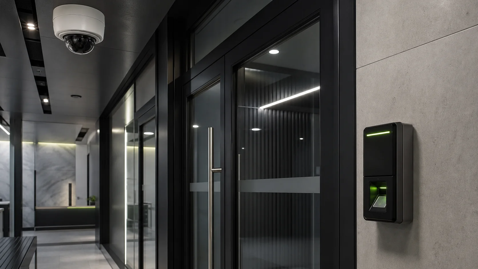 Integrated surveillance camera and biometric access control at a secure entrance